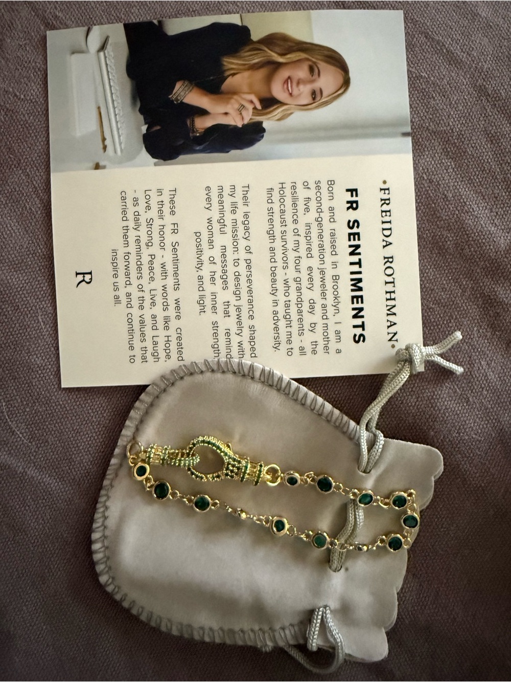 FR Sentiments Gold Necklace with Green Stone Stations